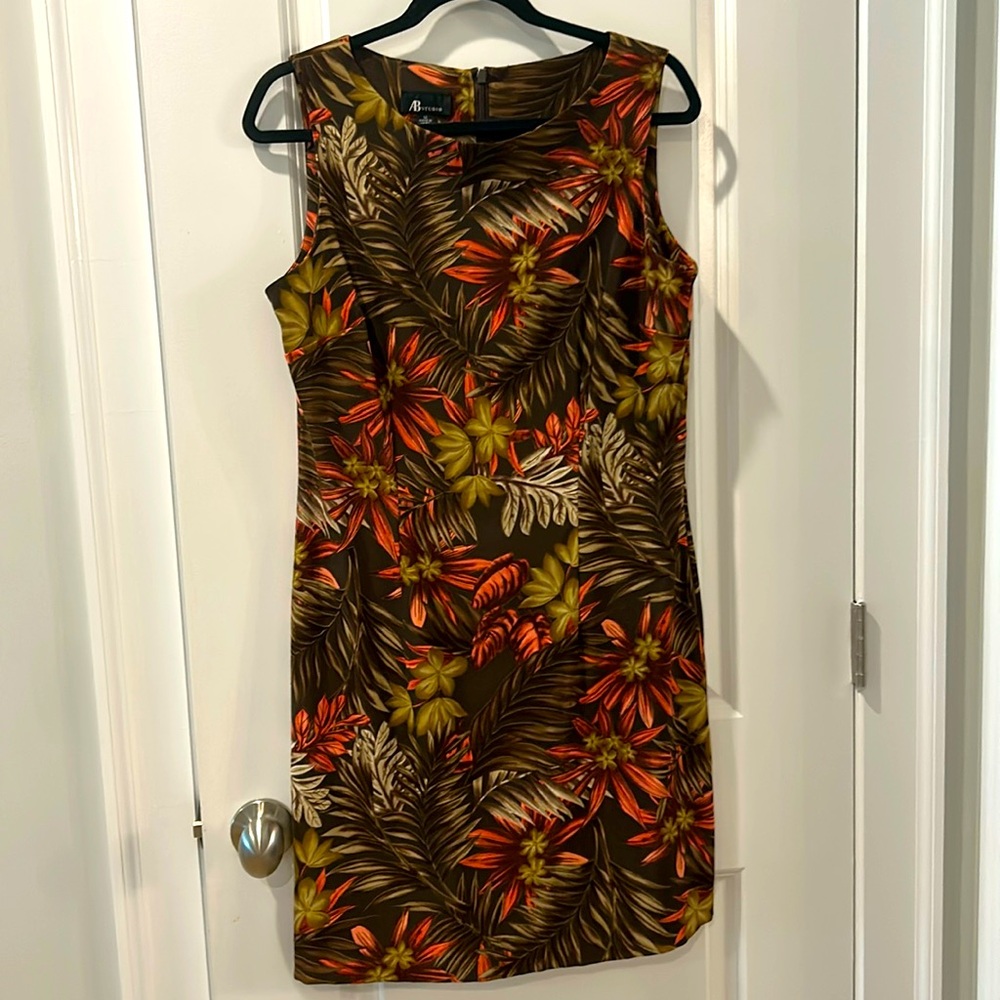 AB Studio sexy dress brown with flowers sz 12 stretchy like new